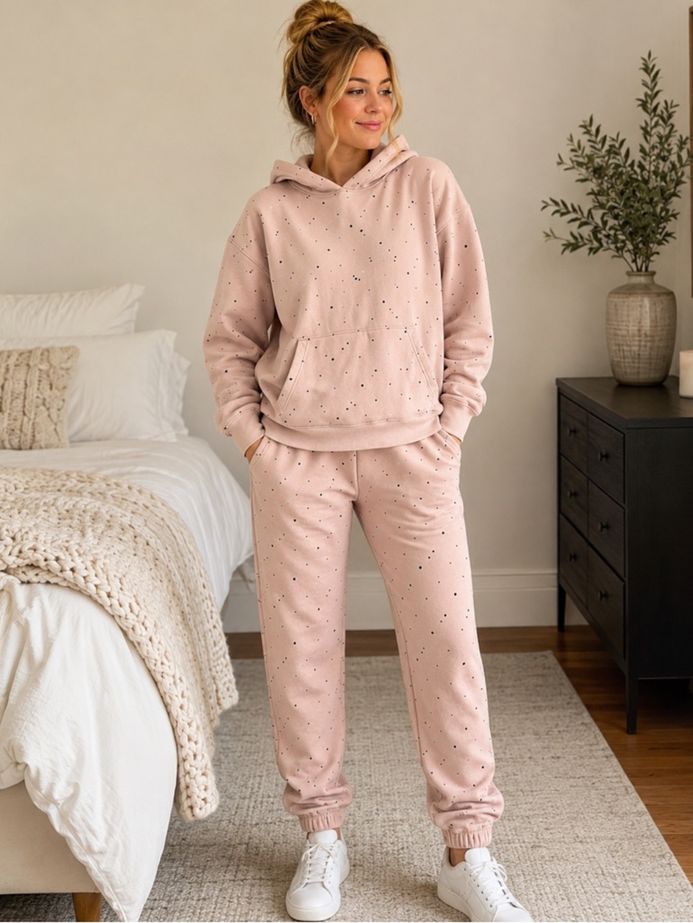 Goodfellow & Co Speckled Hoodie Jogger Set Blush Pink L/M Unisex